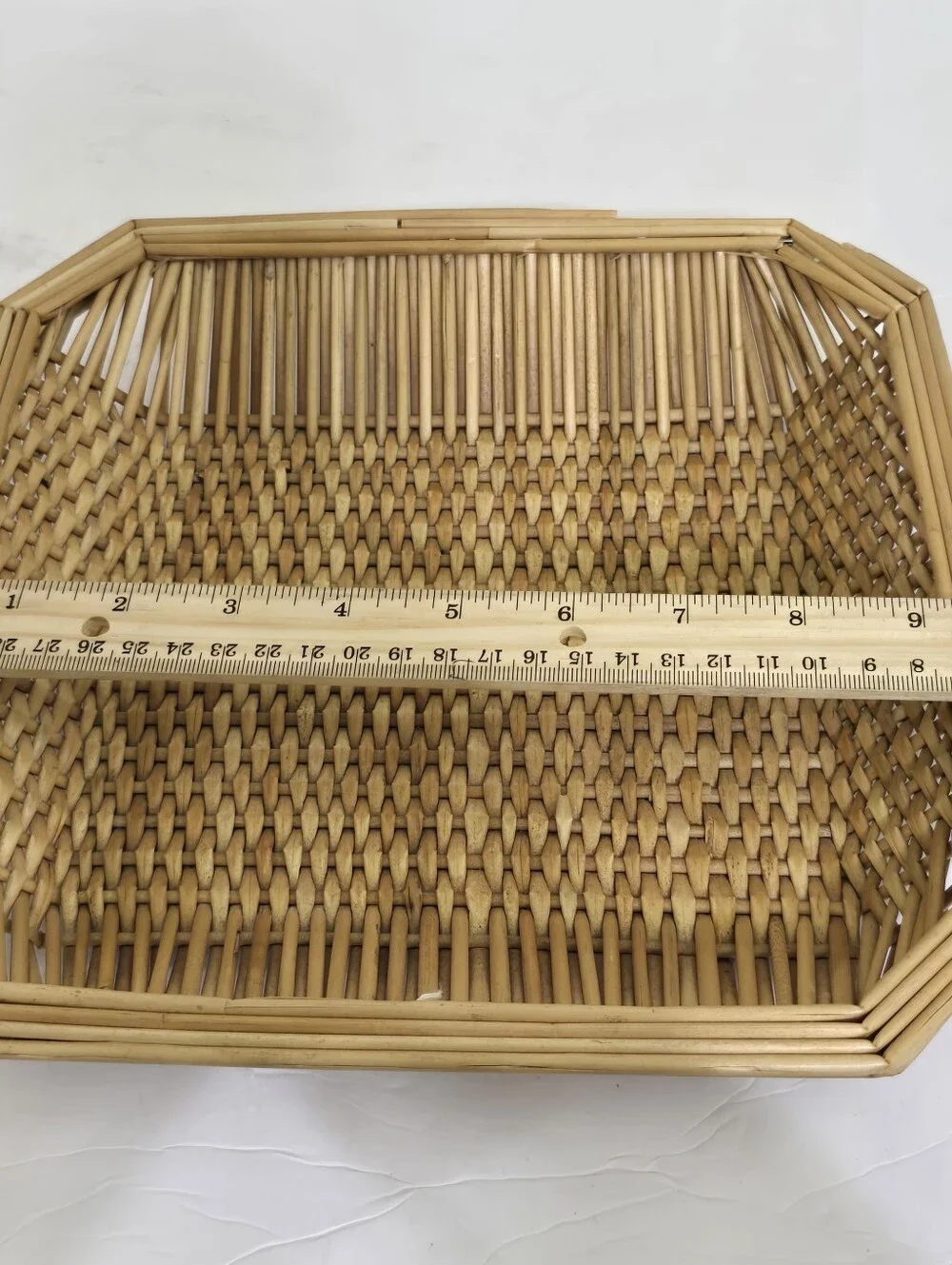 vintage Square Wicker Basket Tray Wall Decor Woven Straw Boho Disco Hippie